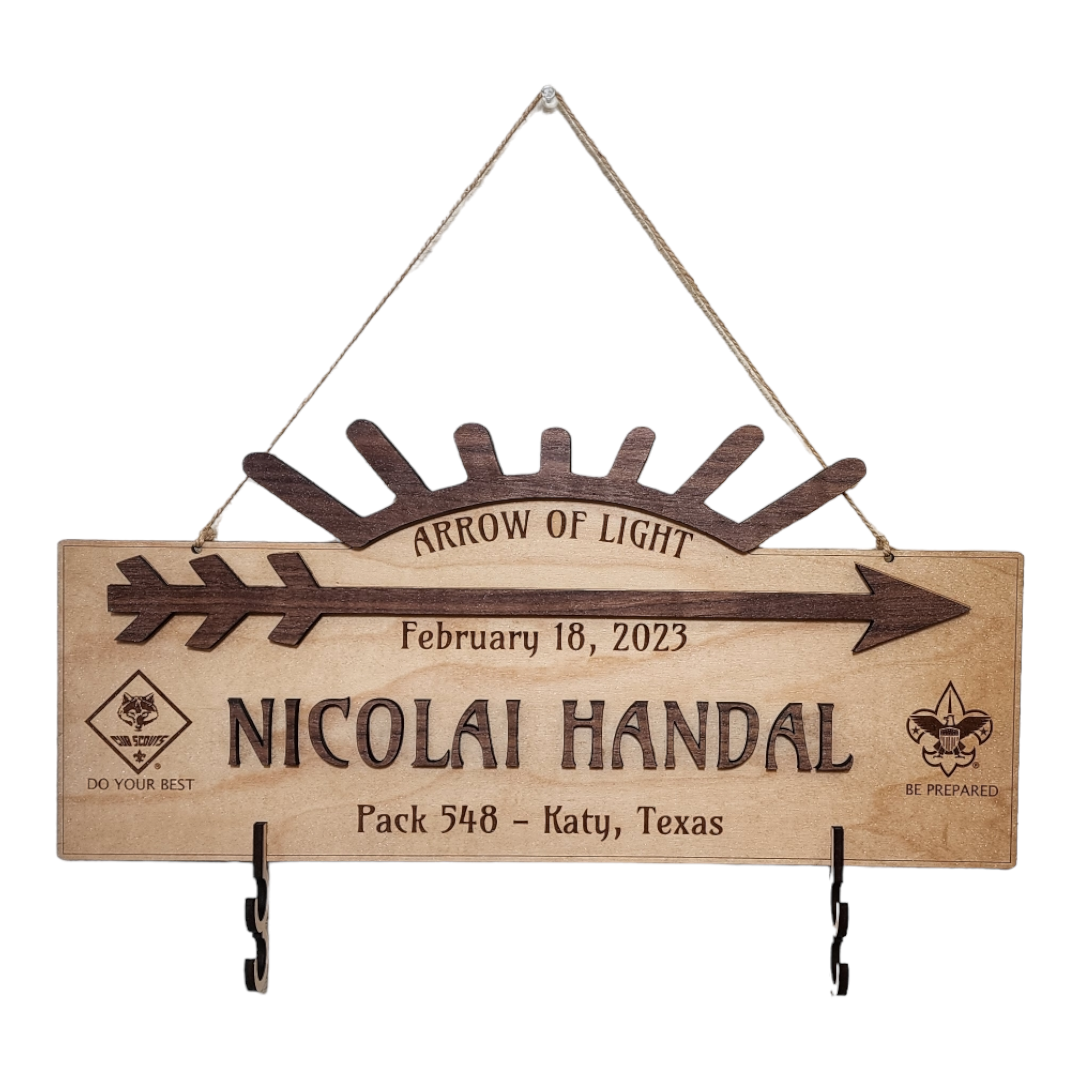 Custom Arrow of Light Award Plaque with Personalized Arrow Hooks