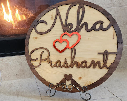 Custom Circular Name Sign for Couples - Maple/Walnut/Natural Wood or Painted 18" dia. x 3/4" thick