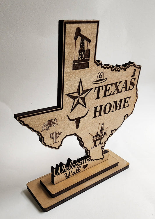 Personalized Engraved Texas Keepsake Trinket/Plaque with Wooden Base