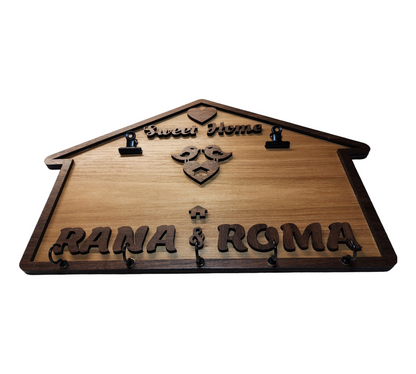 Personalized Laser Cut Wooden Home Artwork with Notepad / Sticky notes Clips / Keychain holder