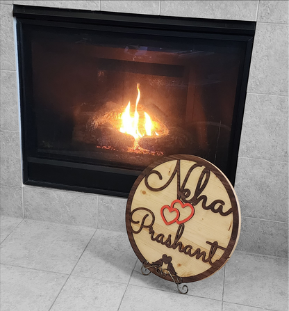 Custom Circular Name Sign for Couples - Maple/Walnut/Natural Wood or Painted 18" dia. x 3/4" thick