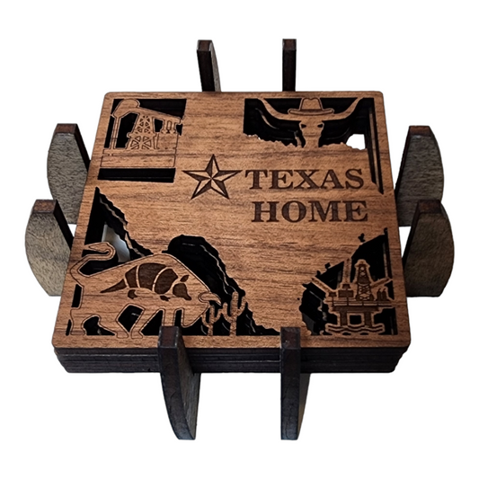 Texas-Themed Wooden Tea Coasters