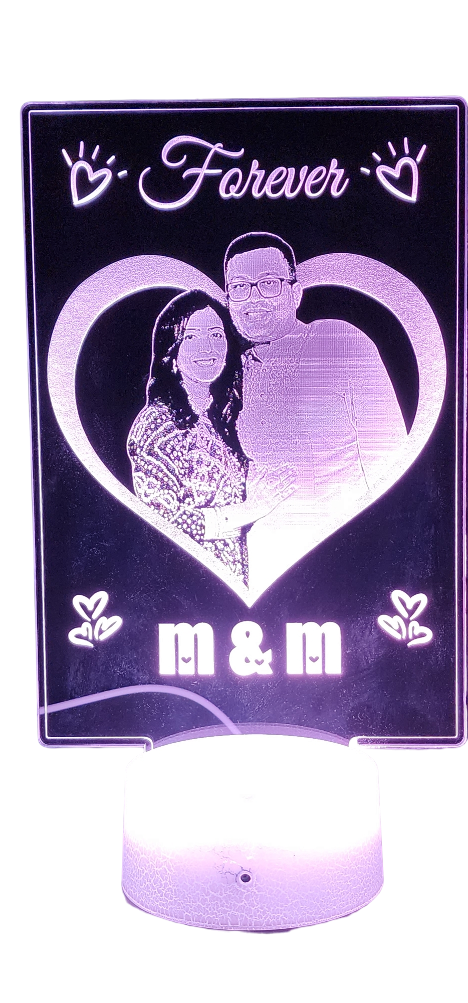 Custom Engraved Acrylic Name Sign with or without LED Light Base - engrave custom message and family photo