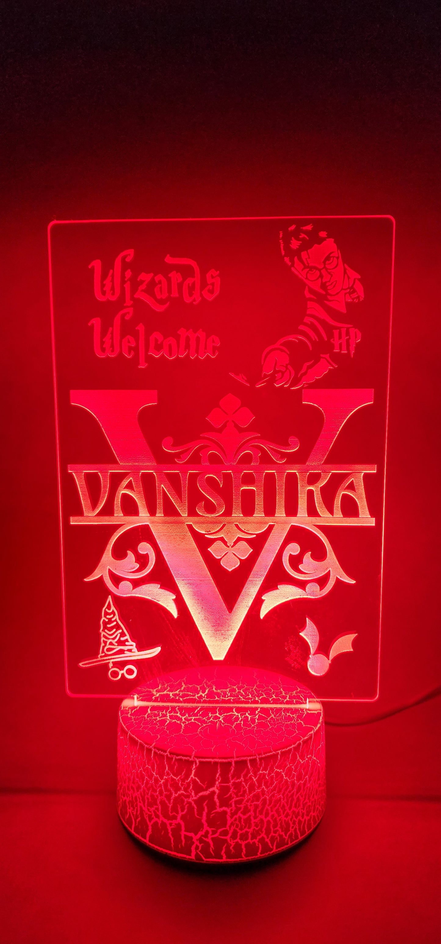 Illuminated Engraved Acrylic Name Sign with LED Light Base - Harry Potter theme