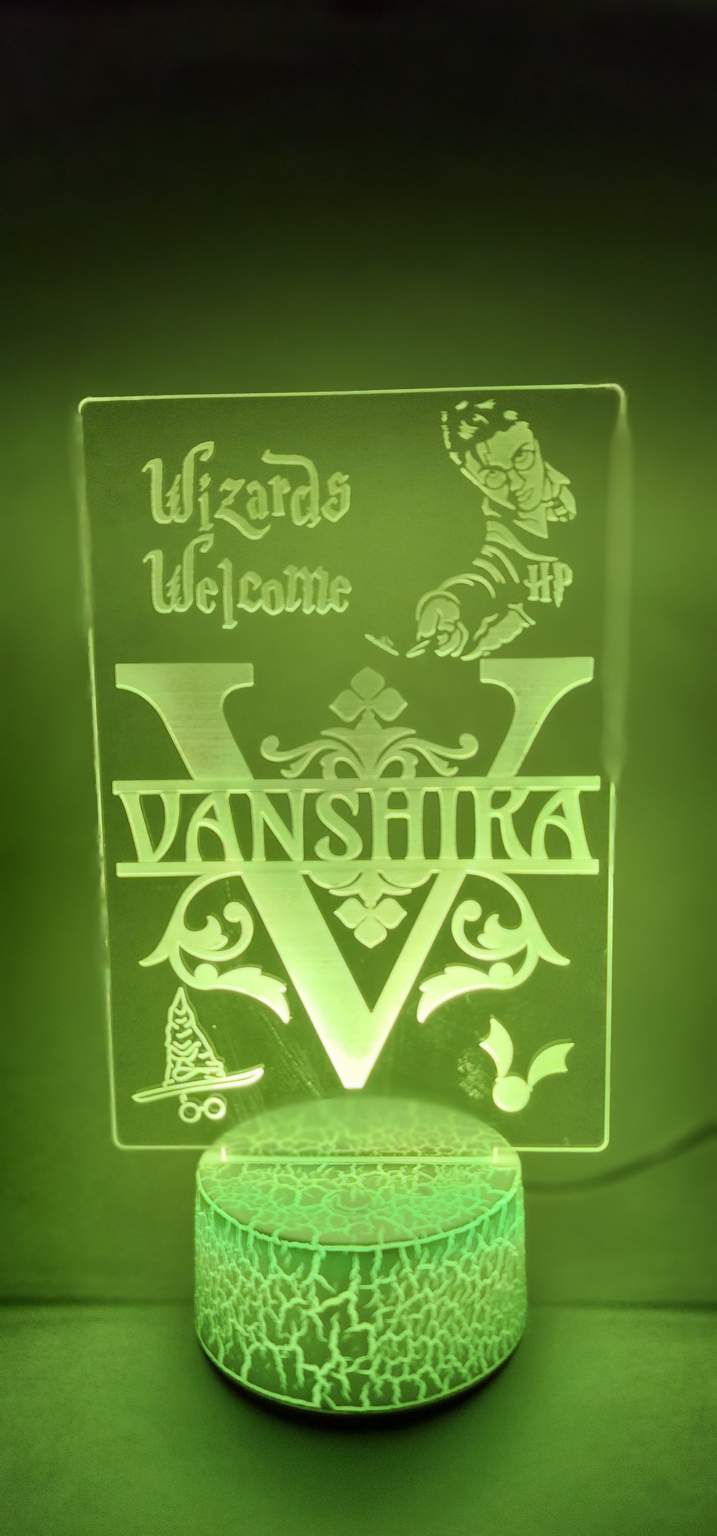 Illuminated Engraved Acrylic Name Sign with LED Light Base - Harry Potter theme