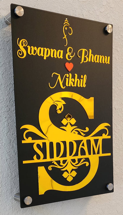 Personalized Indian Family Name Sign with Ganesha - Matte and/or mirror Acrylics finish
