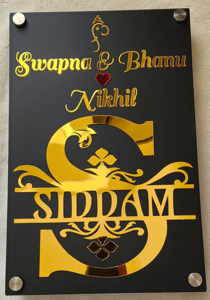 Personalized Indian Family Name Sign with Ganesha - Matte and/or mirror Acrylics finish