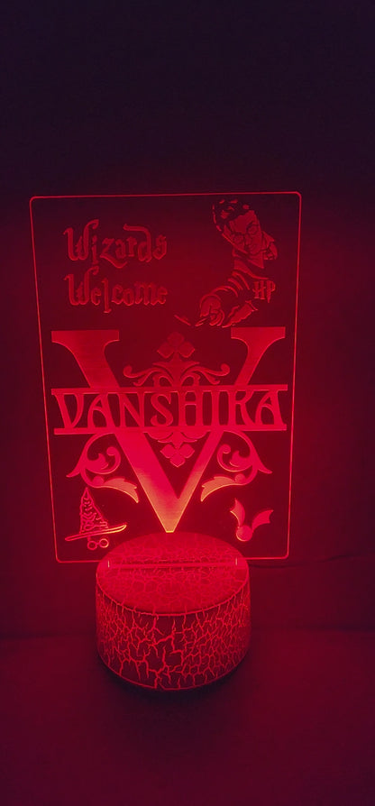 Illuminated Engraved Acrylic Name Sign with LED Light Base - Harry Potter theme