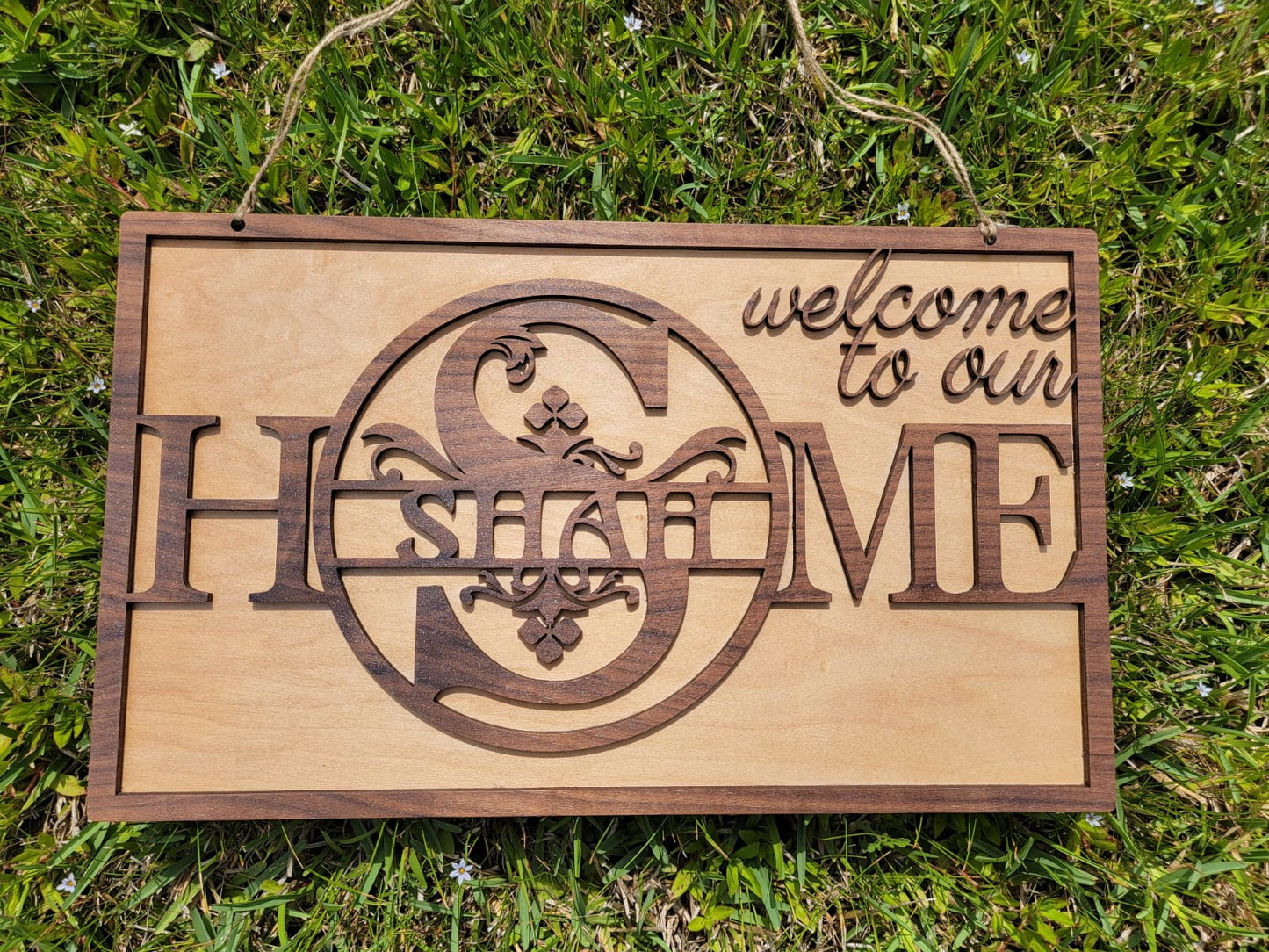 Personalized Designer Family Name Sign - Natural Wood Finish